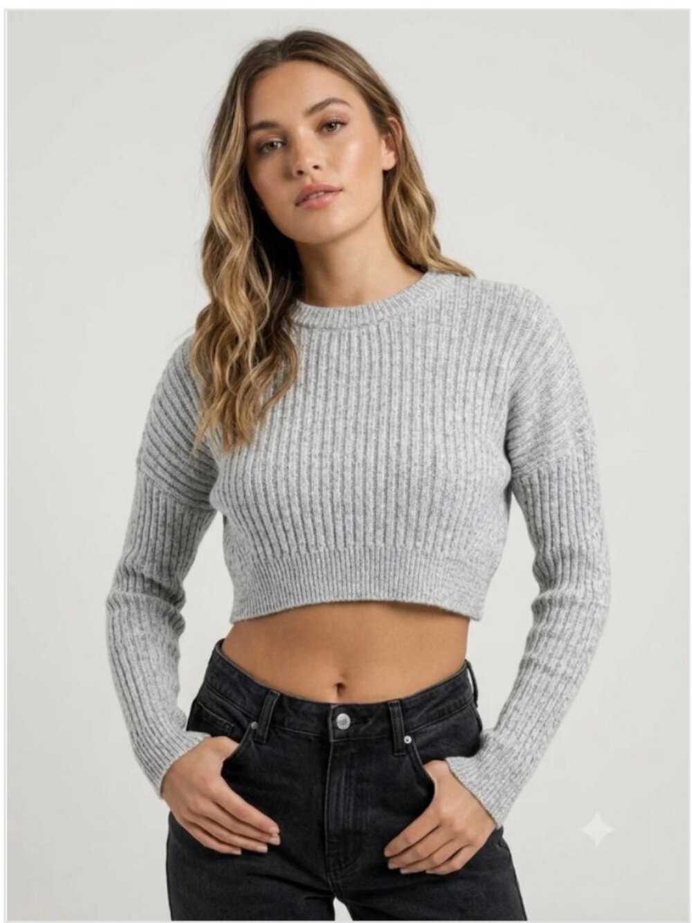 Urban Outfitters Light Gray Cropped Ribbed Sweater XS